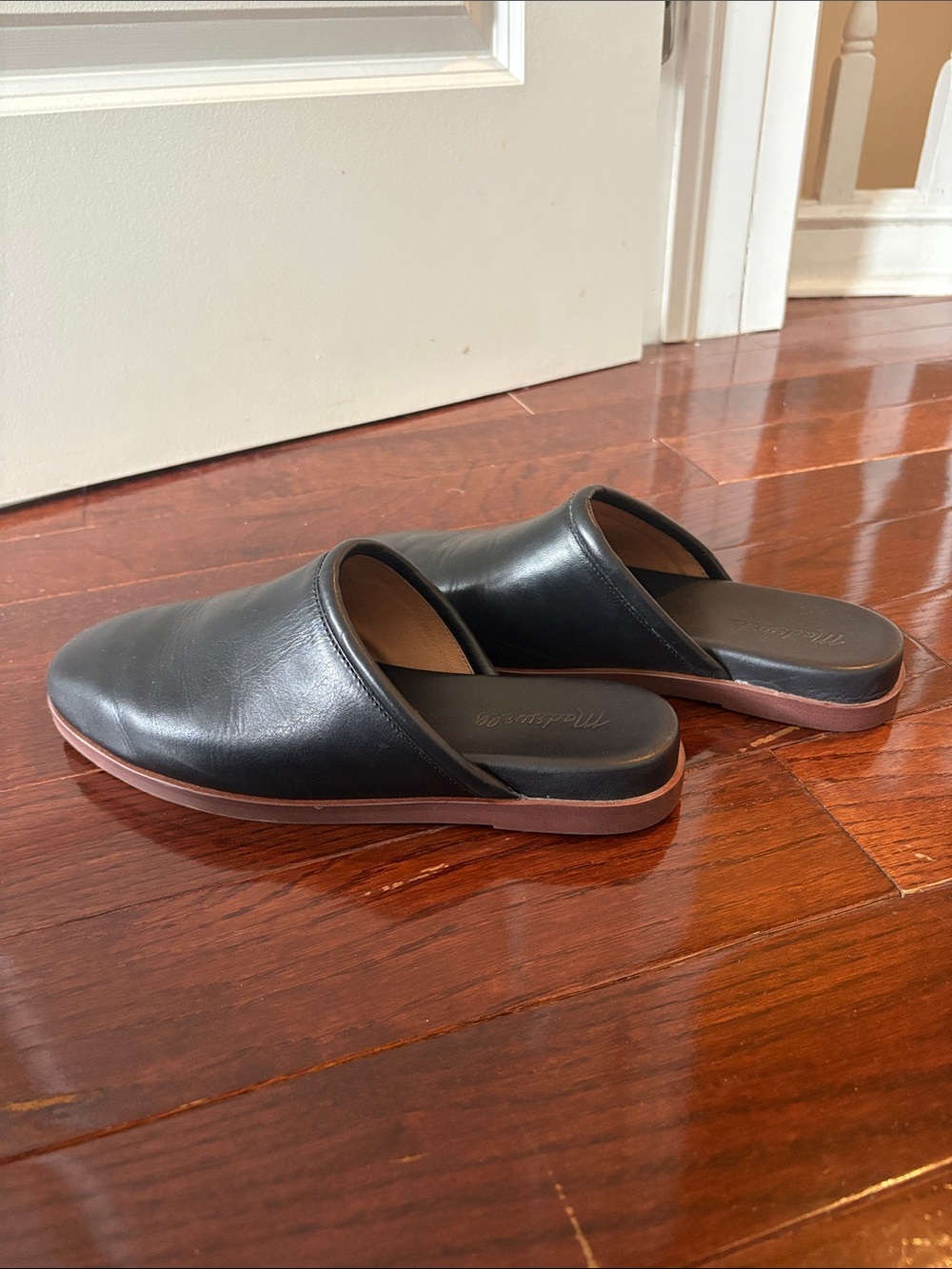 Black Leather Slip-On Mules